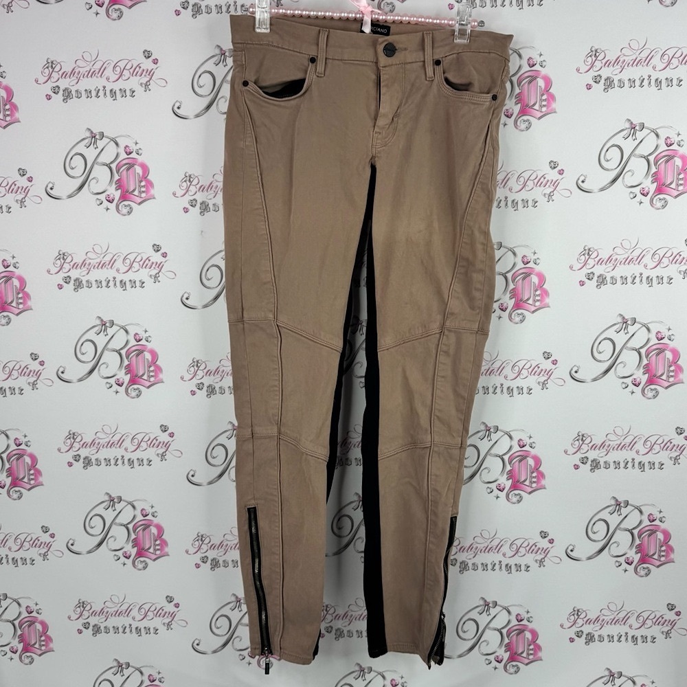 Marciano pants black detailing stretchy bottoms skinny Beige Buttoned Trousers